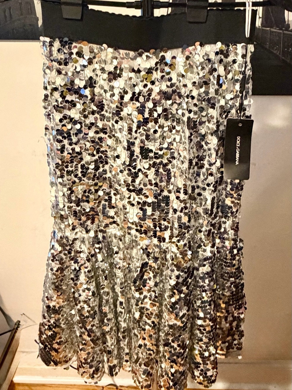 Dolce & Gabbana Silver Sequin Mini Skirt with Multicolored Sequins